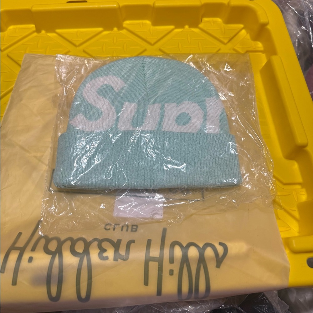 Supreme Light Mint Ribbed Beanie with White Logo